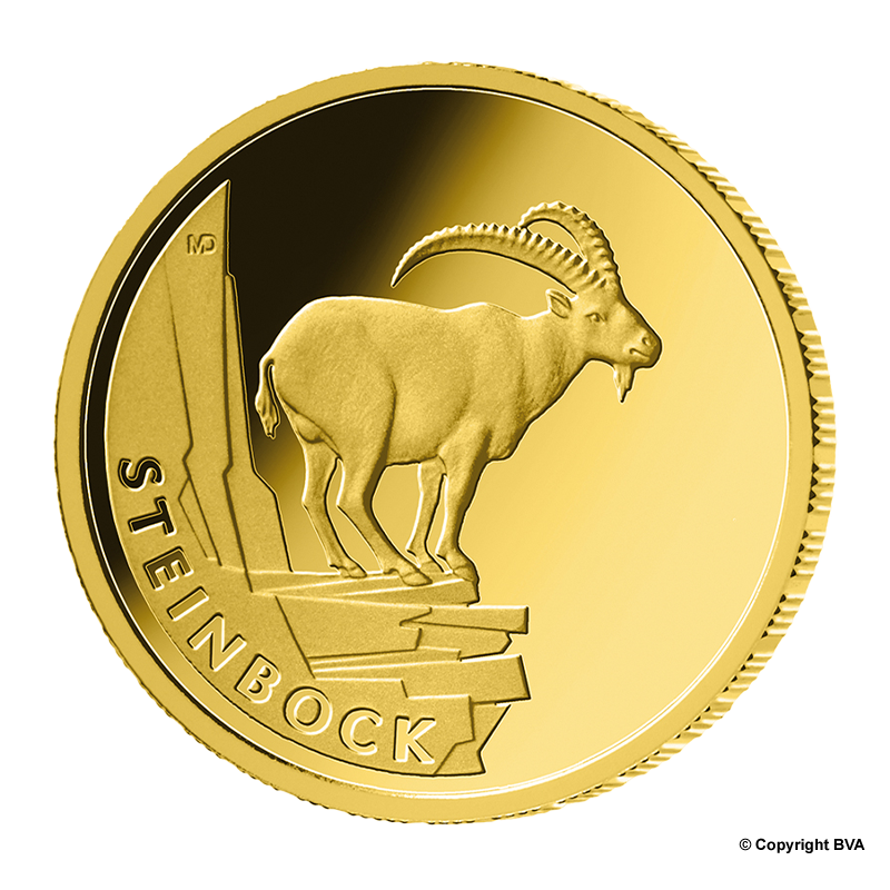 Rückkehr der Wildtiere: "Steinbock" 2023 - Deutschland 20 Euro 1/8 oz Goldmünze - Prägerstätte verschiedene