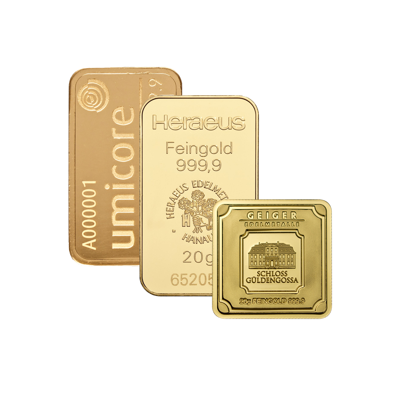 Goldbarren - 20 g .9999 - verschiedene Hersteller