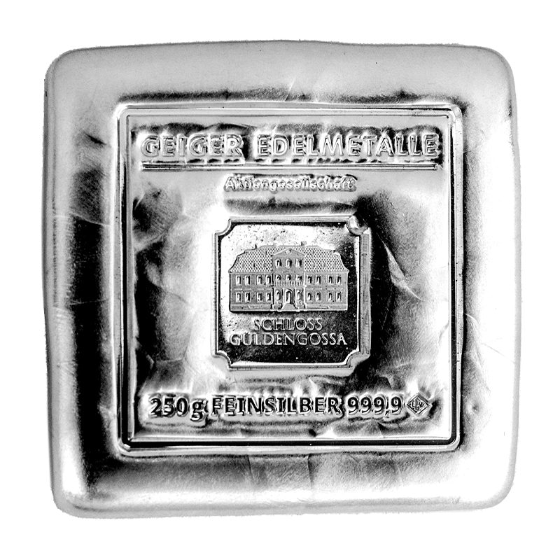 Silberbarren Geiger original - 250 g - gegossen quadratisch .9999