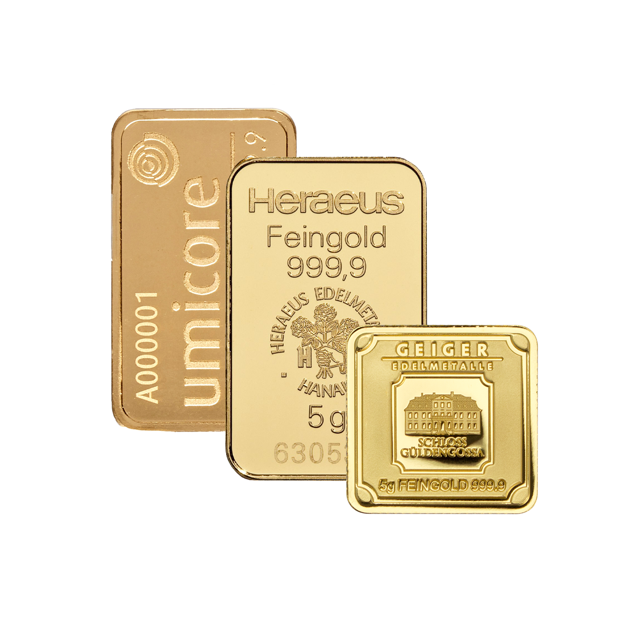 Goldbarren - 5 g .9999 - verschiedene Hersteller