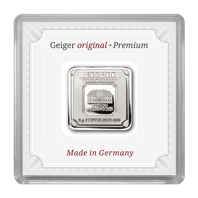 Silberbarren Geiger original - 5 g .999 quadratisch in Kapsel