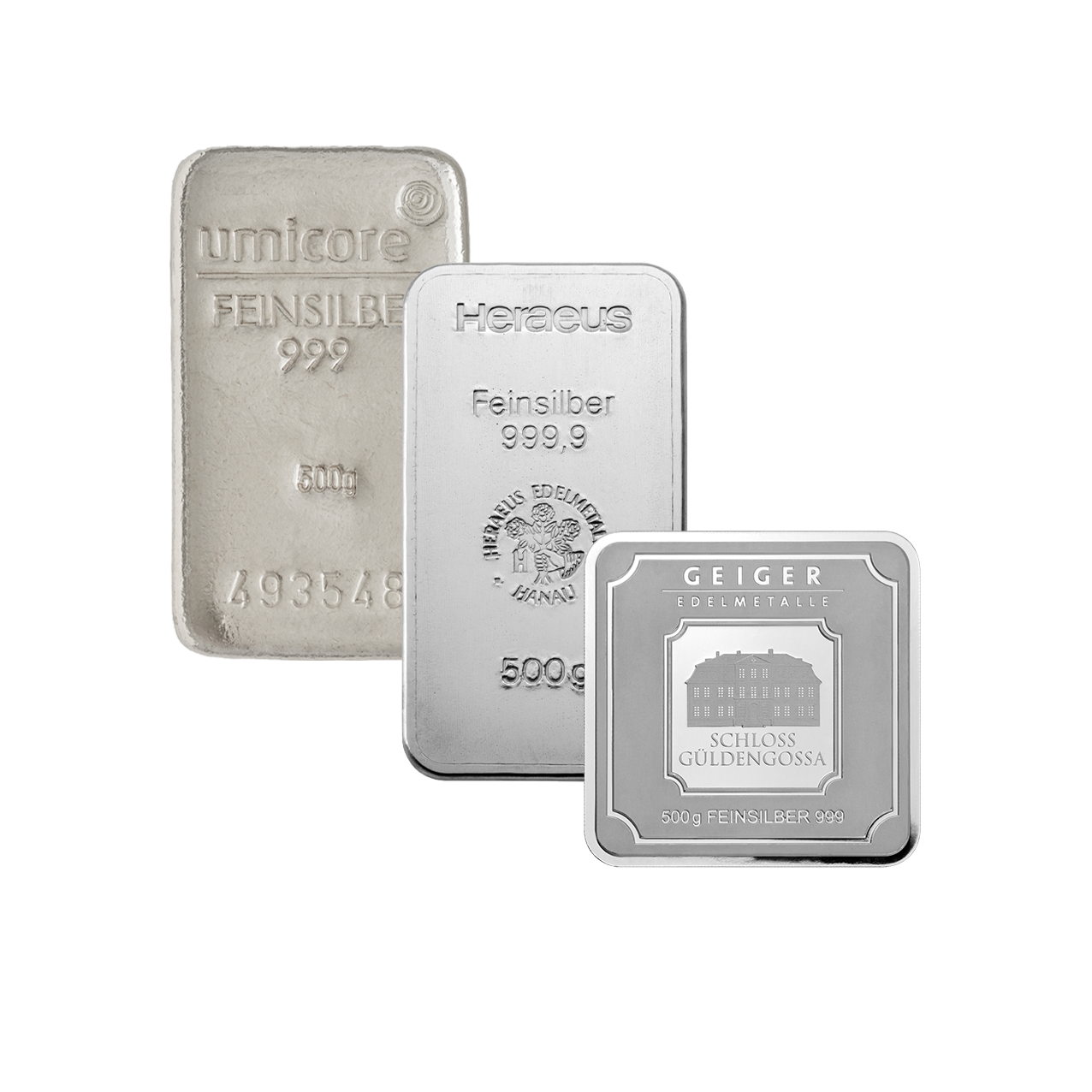 Silberbarren - 500 g .999 - verschiedene Hersteller - Umlaufware