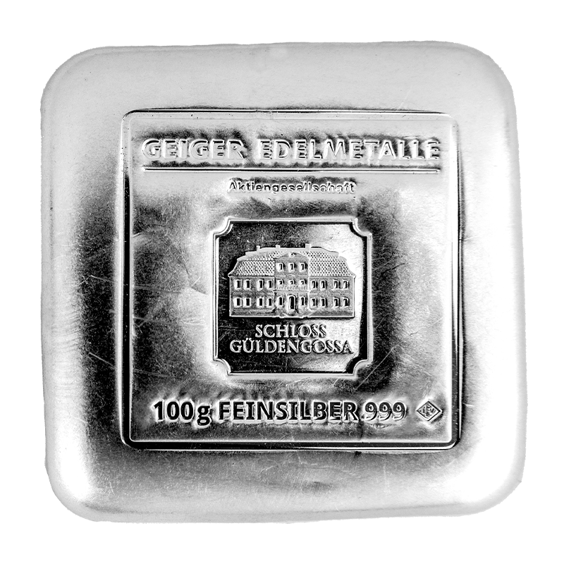 Silberbarren Geiger original - 100 g gegossen quadratisch .999