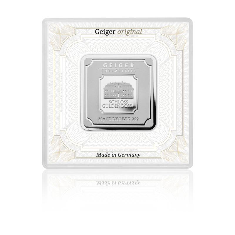 Silberbarren Geiger original - 50 g .999 quadratisch in Kapsel