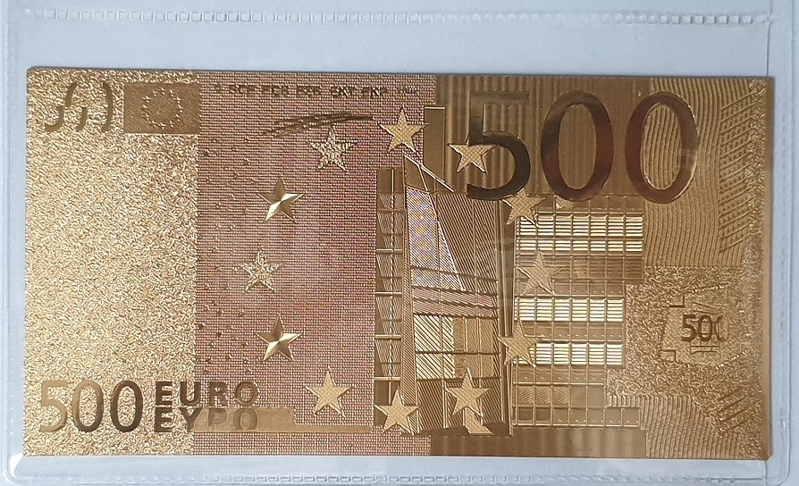 Banknotenattrappe 500 Euro - beschichtet mit 24 k Feingold