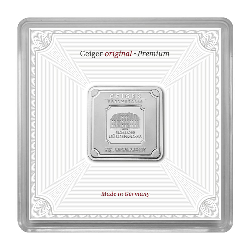 Silberbarren Geiger original - 20 g .999 quadratisch in Kapsel