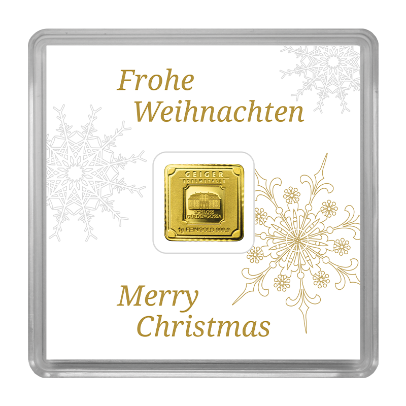 Gold Bar Geiger original - 1 g .9999 square in capsule, christmas edition