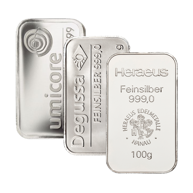 Silberbarren - 100 g .999 - verschiedene Hersteller