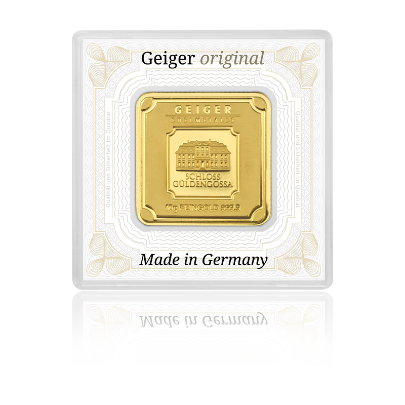 Goldbarren Geiger original - 10 g .9999 quadratisch in Kapsel