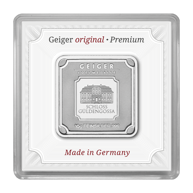Silberbarren Geiger original - 10 g .999 quadratisch in Kapsel