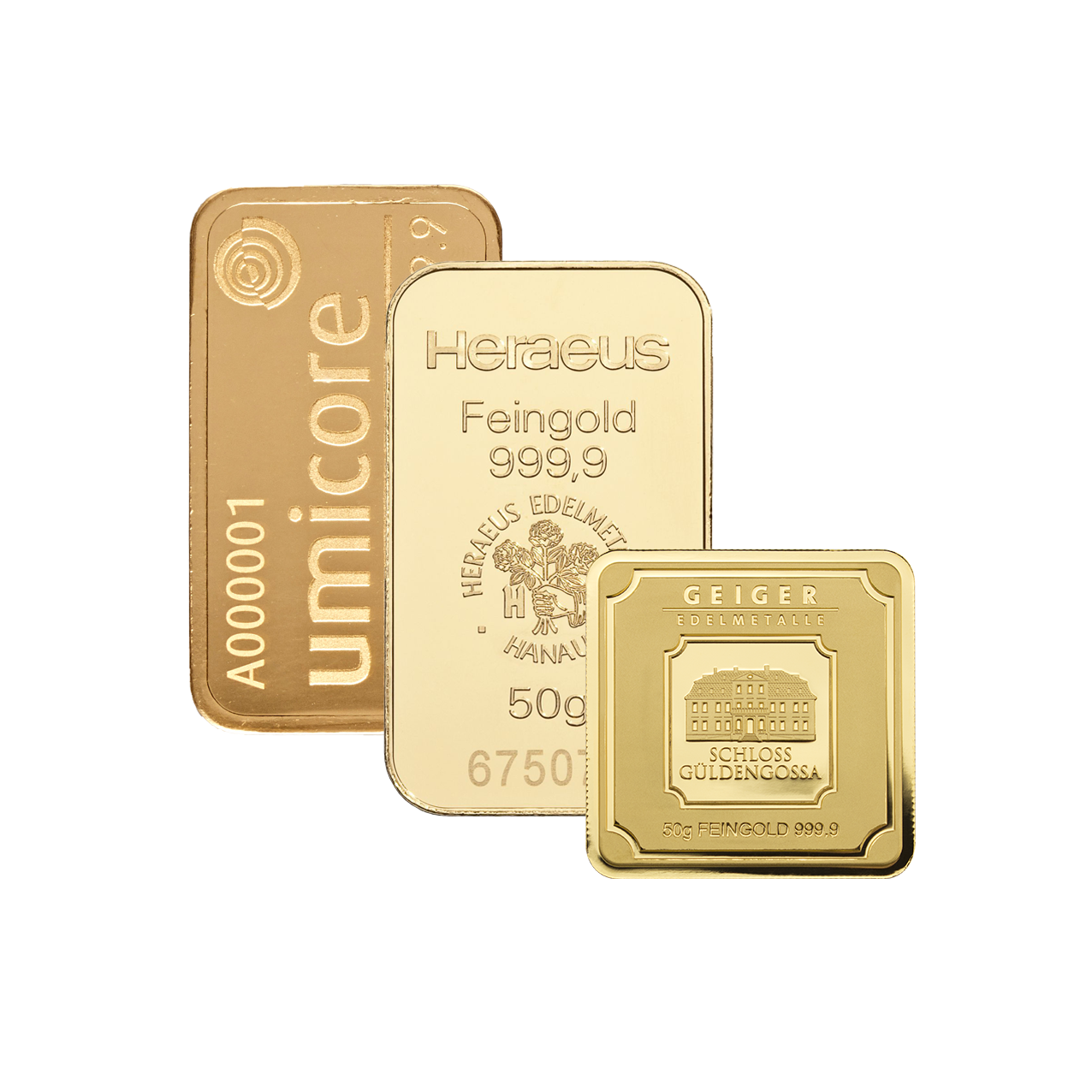 Goldbarren - 50 g .9999 - verschiedene Hersteller