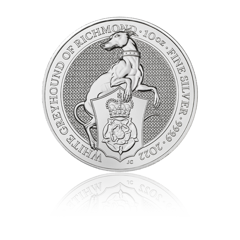 The Queens Beast "Der Weiße Windhund von Richmond" 2022 - Vereinigtes Königreich 10 oz Silbermünze