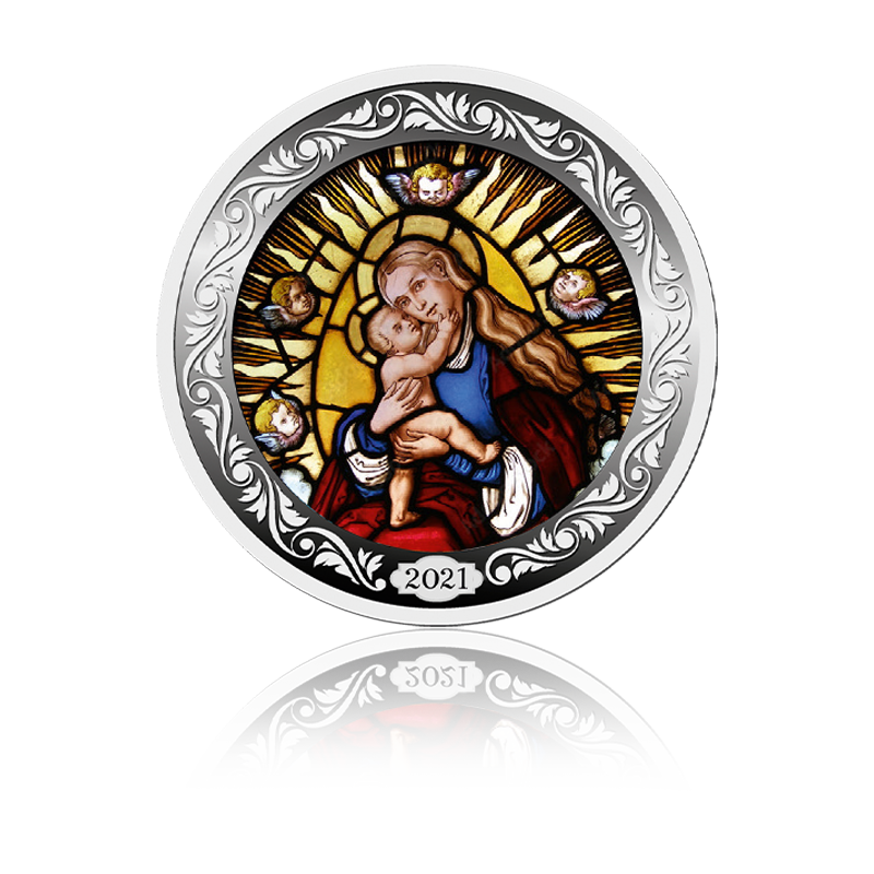 Christmas medal 2021 „The birth of Christ“ - 1/2 oz silver with coloration