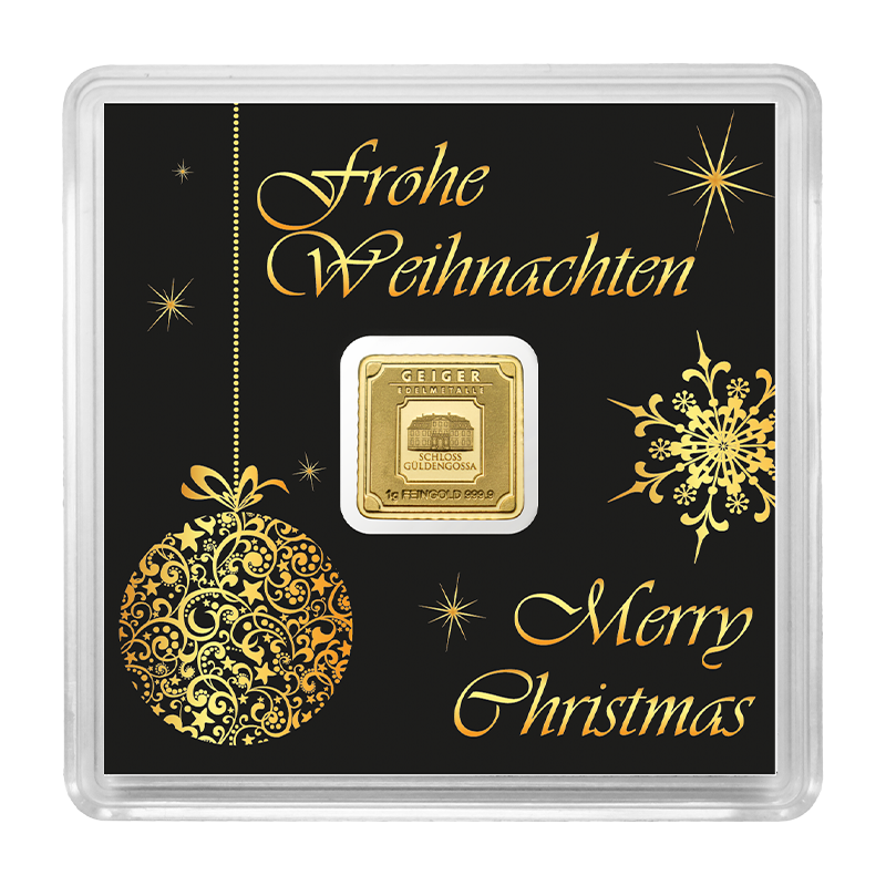 Goldbarren Geiger original - 1 g .9999 quadratisch in Kapsel Weihnachtsedition