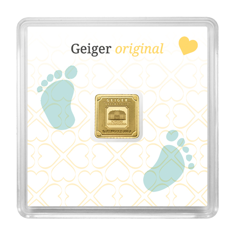 Gold Bar Geiger original - 1 g .9999 square in capsule, birth edition