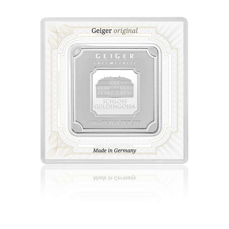 Silberbarren Geiger original - 100 g .999 quadratisch in Kapsel