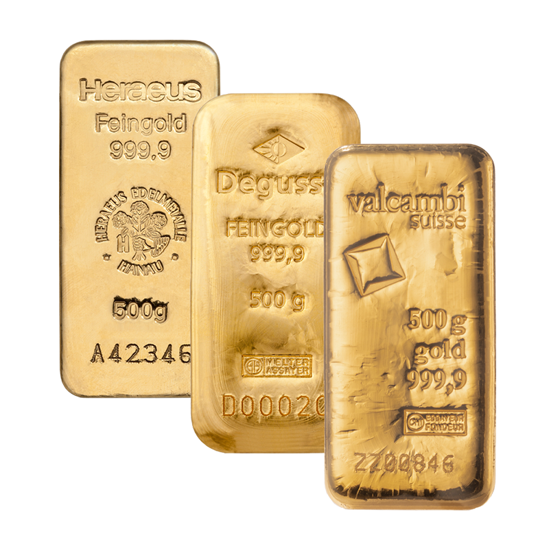 Goldbarren - 500 g .9999 - verschiedene Hersteller