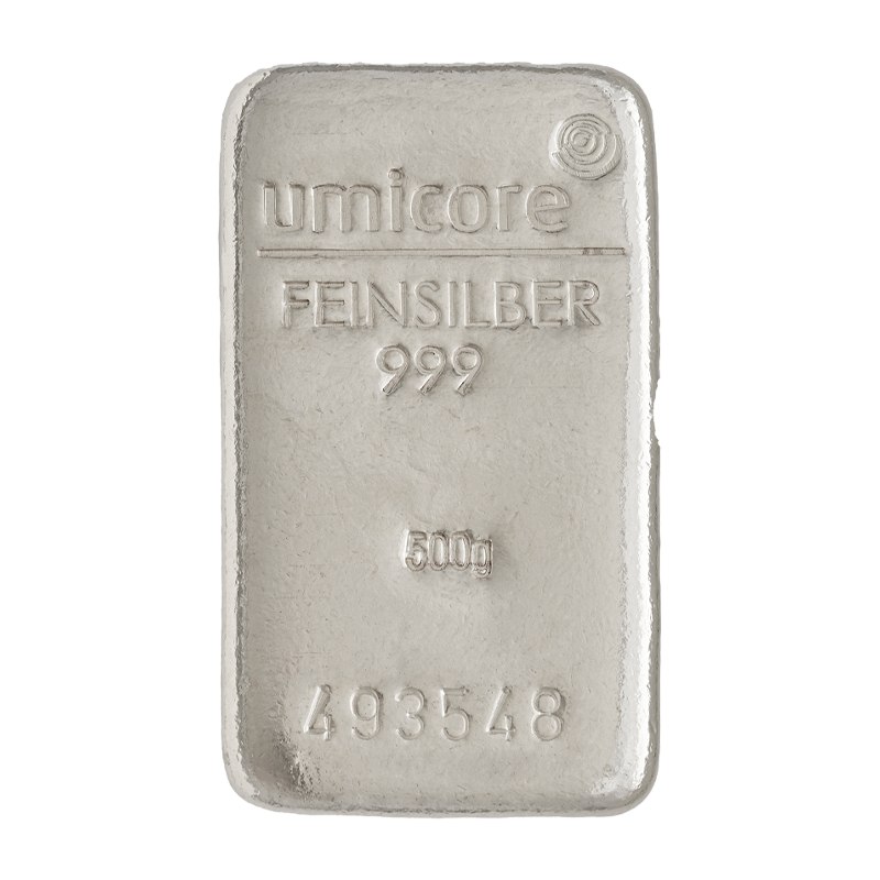 Silver Bar - 500 gram fine silver 999 - Umicore Brandnew