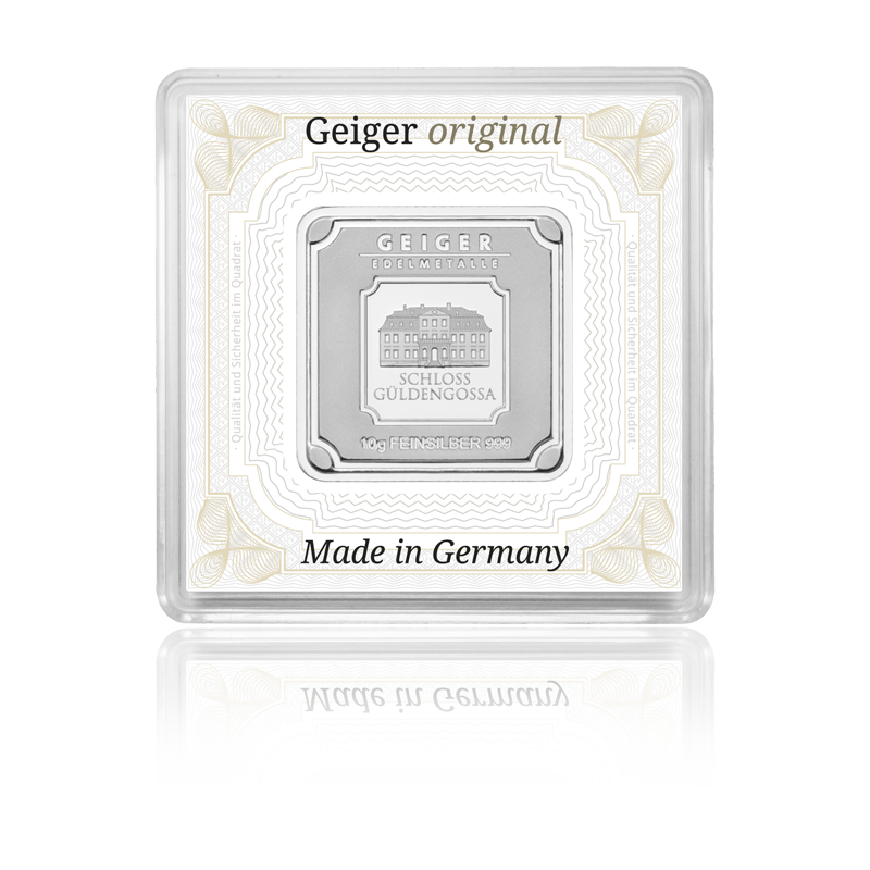 Silberbarren Geiger original - 10 g .999 quadratisch in Kapsel