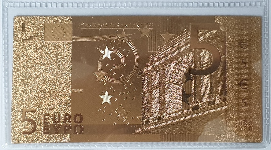 Banknotenattrappe 5 Euro - beschichtet mit 24 k Feingold