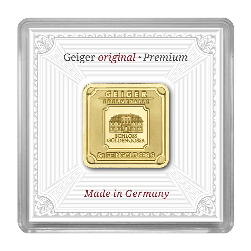 Gold Bar Geiger original - 5 g .9999 in square capsule
