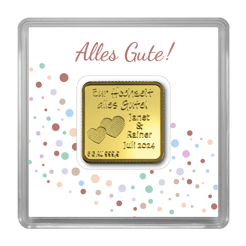 Engraved bar square - 5 g gold .9999 for individualization - with certificate