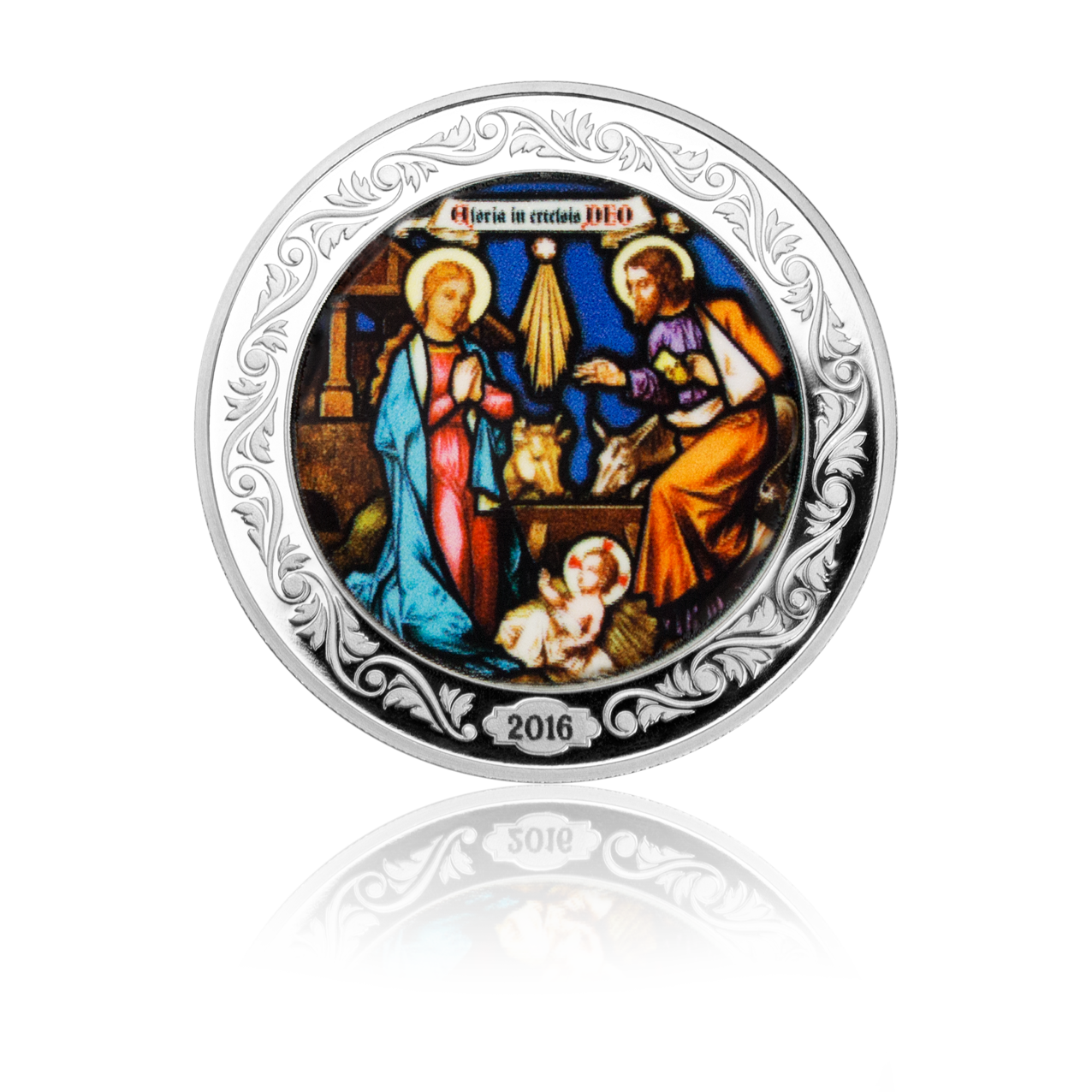 Christian nativity medal Schloss Güldengossa 2016 - 1/2 oz silver with coloration