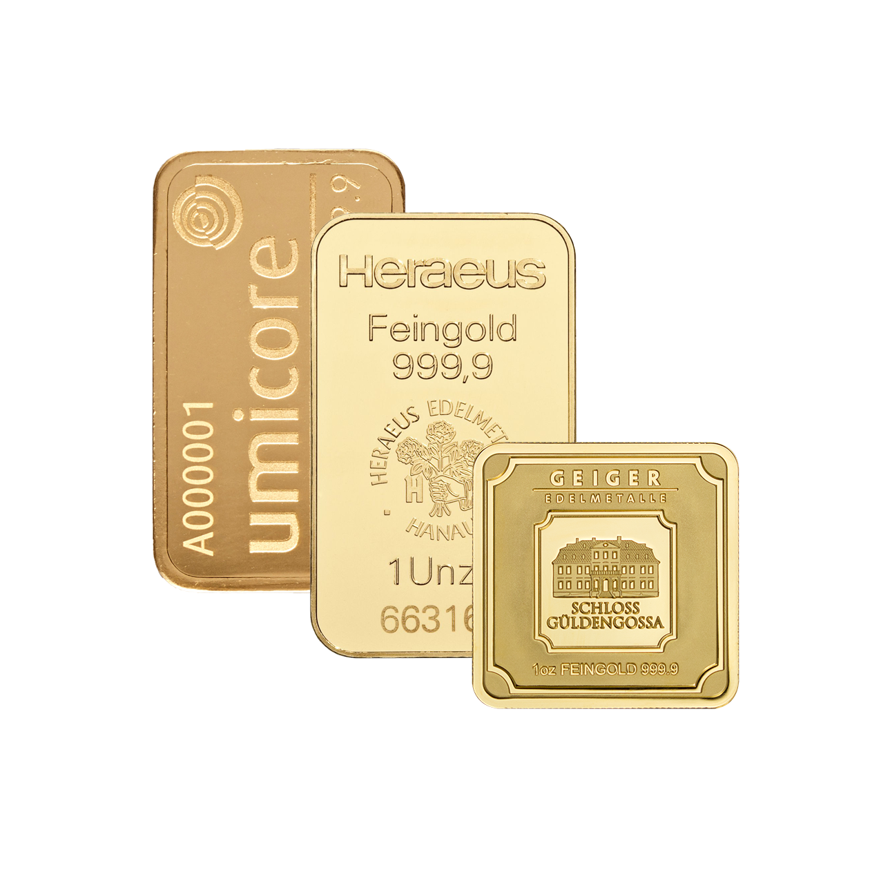 gold bar - 1 oz fine gold .9999 - various brands