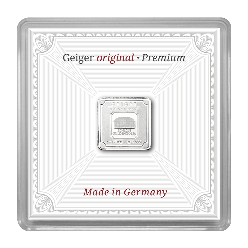 Silberbarren Geiger original - 1 g .999 quadratisch in Kapsel
