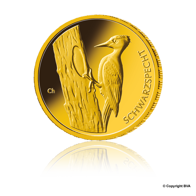 "Black Woodpecker" 20 Euro Gold (2021) "Heimische Vögel" 1/8 oz gold coin  - mint J