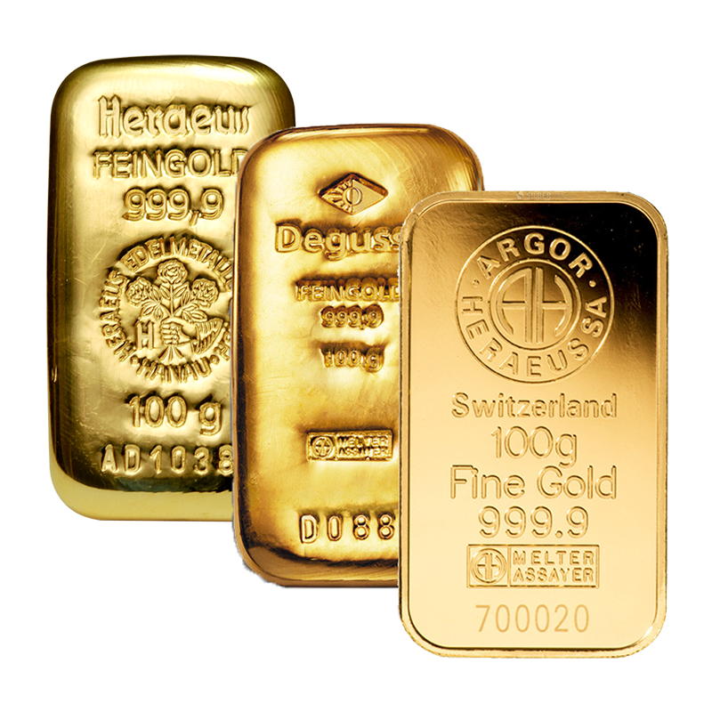 Goldbarren - 100 g .9999 - verschiedene Hersteller