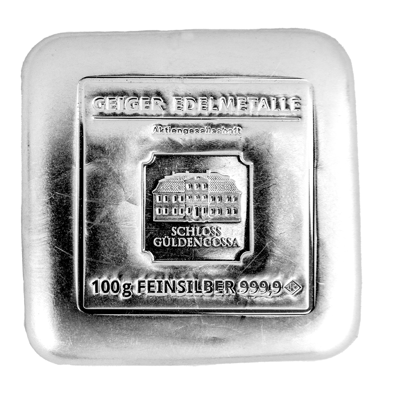 Silberbarren Geiger original - 100 g - gegossen quadratisch .9999