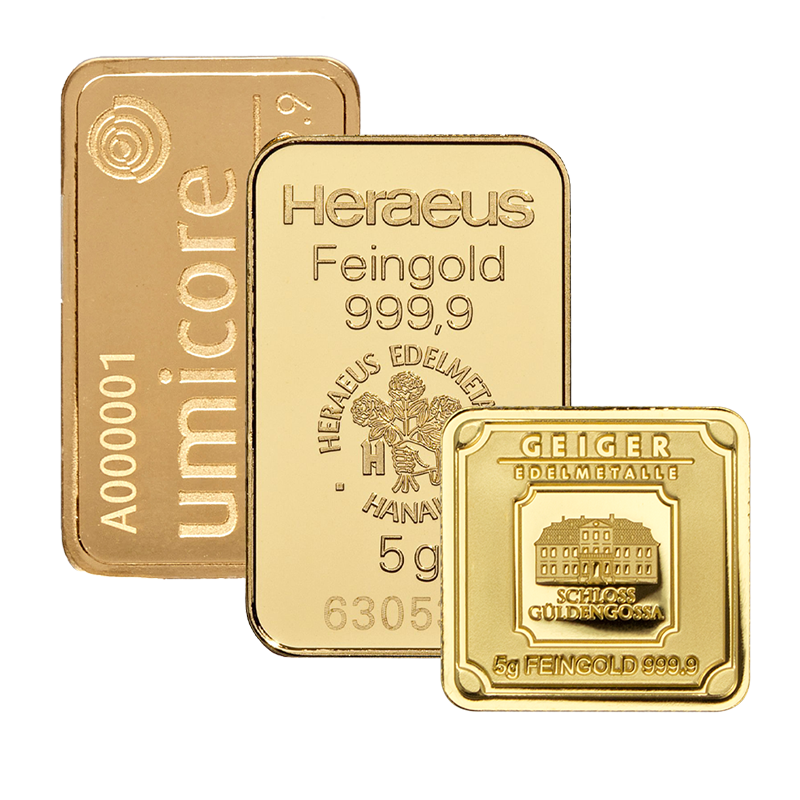 Gold Bar - 5 g fine gold .9999 - various brands
