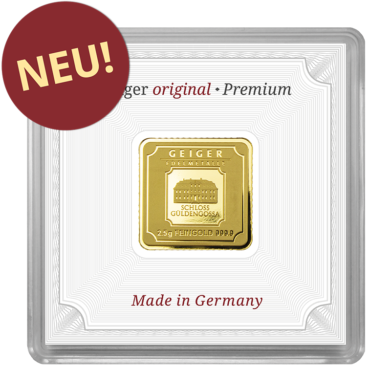 Gold Bar Geiger original - 2,5 g .9999 square within capsule