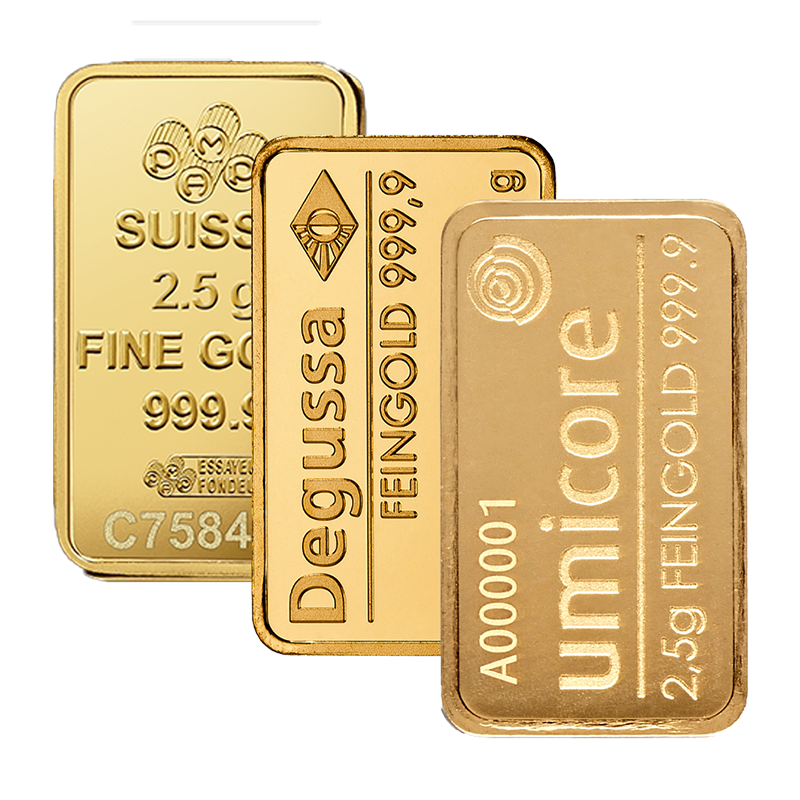 Gold Bar - 2,5 g fine gold .9999 - various brands