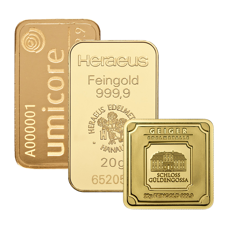 Gold Bar - 20 g fine gold .9999 - various brands
