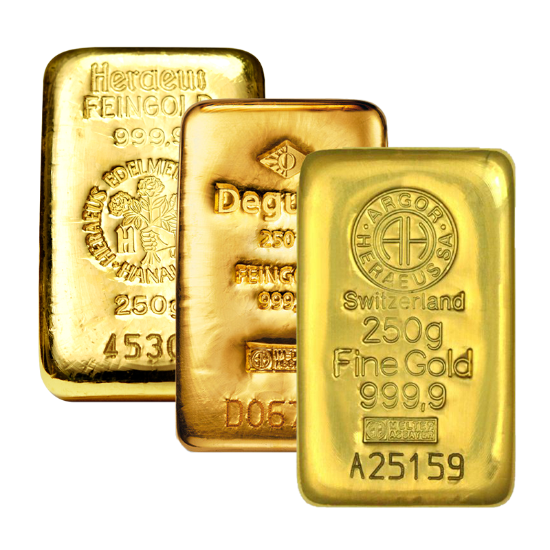 Goldbarren - 250 g .9999 - verschiedene Hersteller
