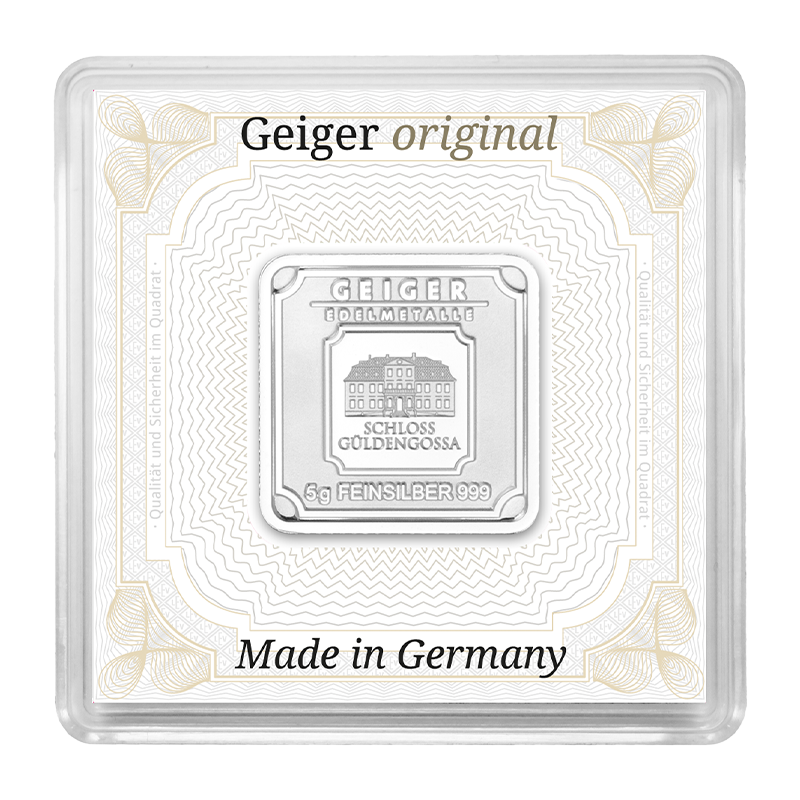 Silver Bar Geiger original - 5 g .999 Square in Capsule