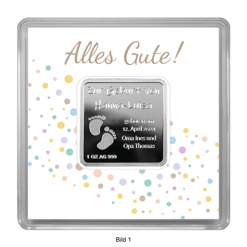 Gravurbarren quadratisch - 1 oz Silber .999 zur Individualisierung - mit Zertifikat