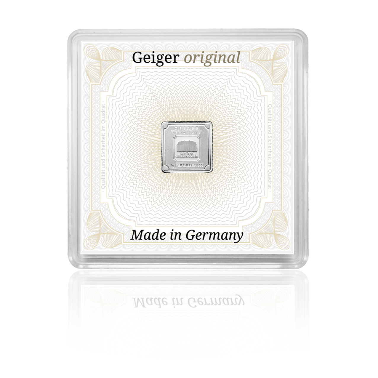 Silberbarren Geiger original - 1 g .999 quadratisch in Kapsel