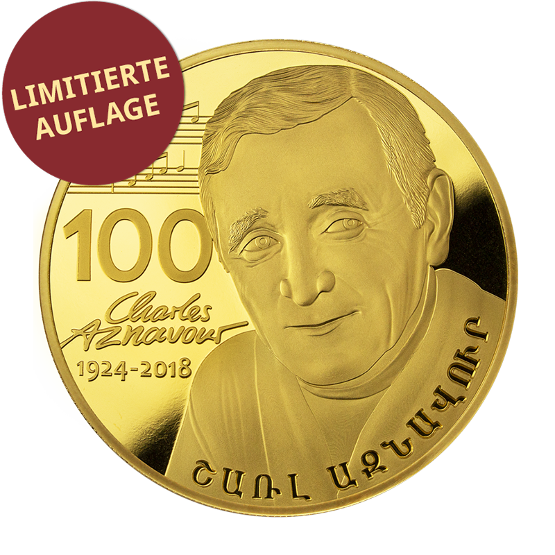 Charles Aznavour 2024 - Armenien 50.000 Dram 1 oz Goldmünze .9999 BU
