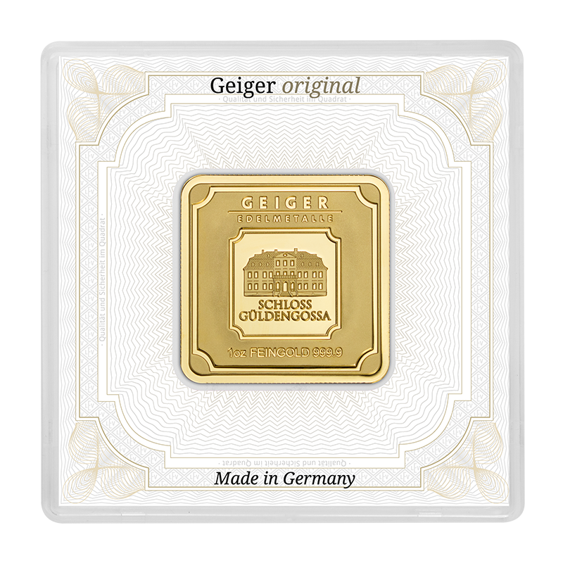 Goldbarren Geiger original - 1 oz .9999 quadratisch in Kapsel