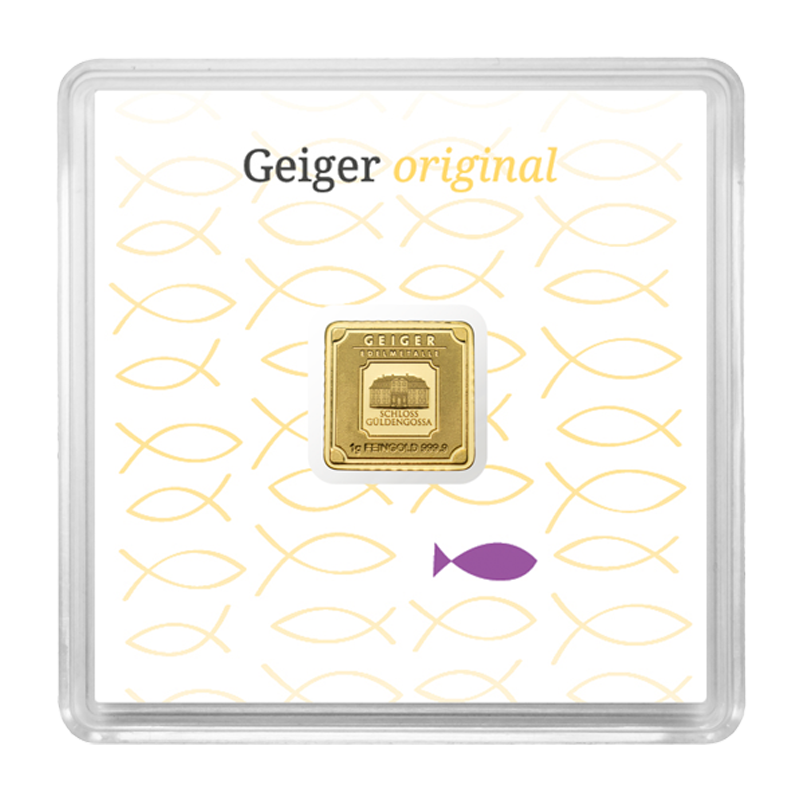 Goldbarren Geiger original - 1 g .9999 quadratisch in Kapsel Edition Christliche Anlässe