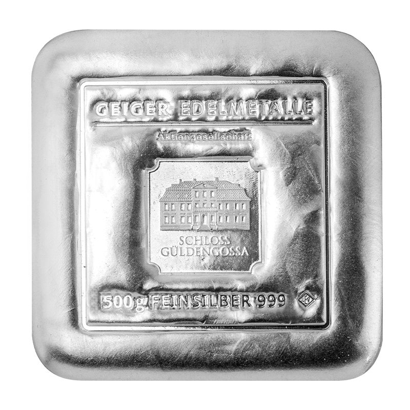 Silberbarren Geiger original - 500 g gegossen quadratisch .999