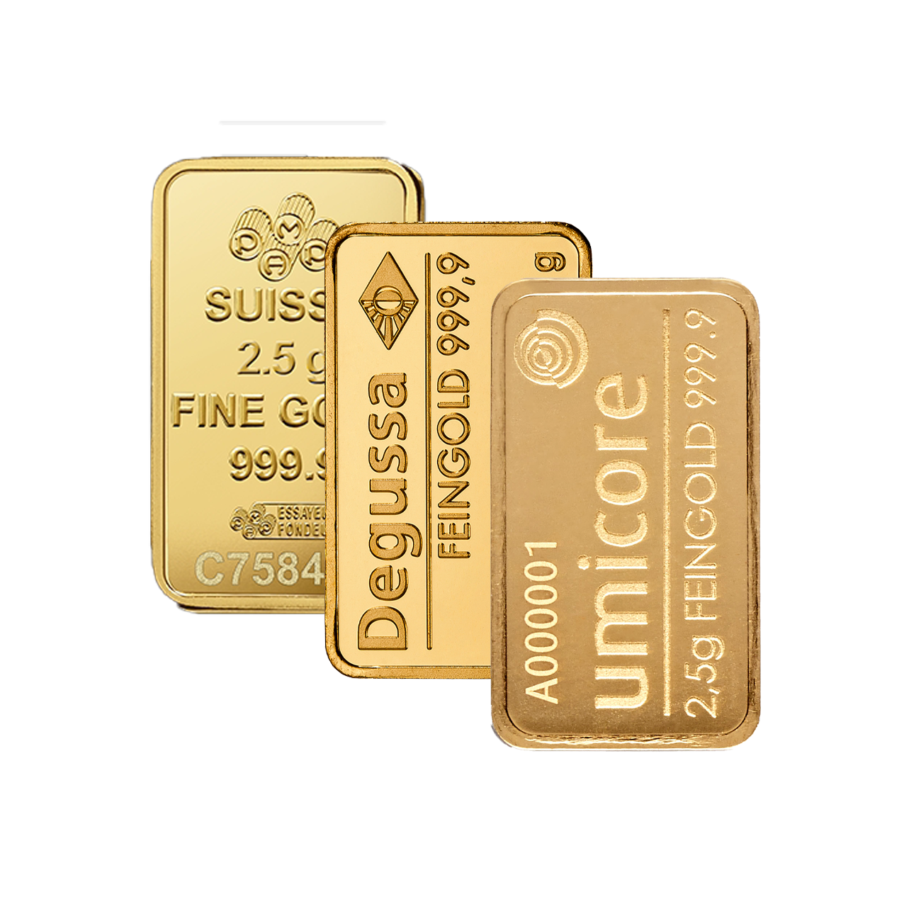 Goldbarren - 2,5 g .9999 - verschiedene Hersteller
