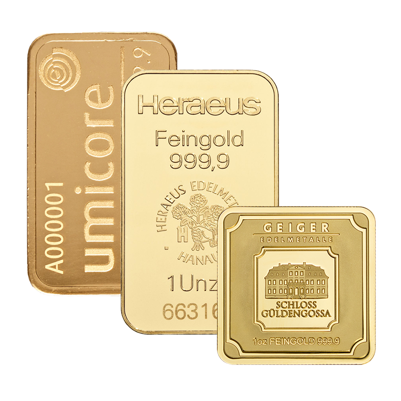 Gold Bar - 1 oz fine gold .9999 - various brands