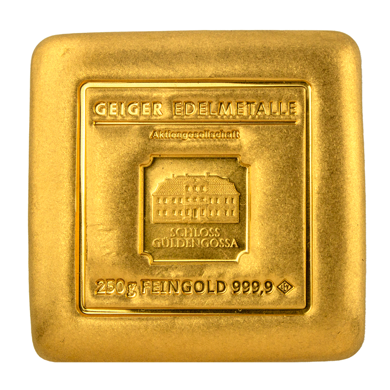 Goldbarren Geiger original - 250 g - gegossen quadratisch .9999
