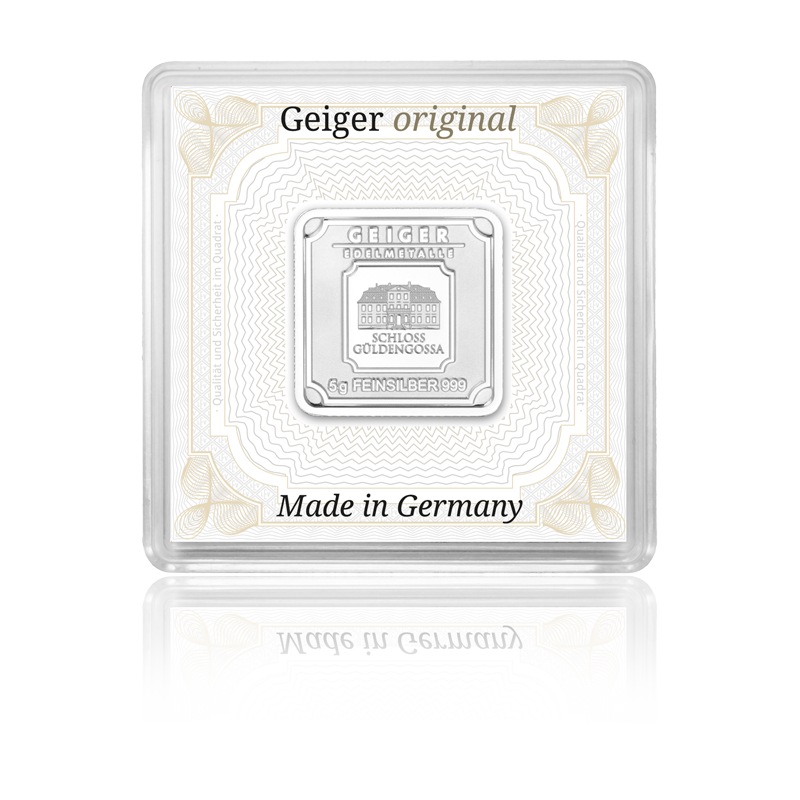 Silberbarren Geiger original - 5 g .999 quadratisch in Kapsel